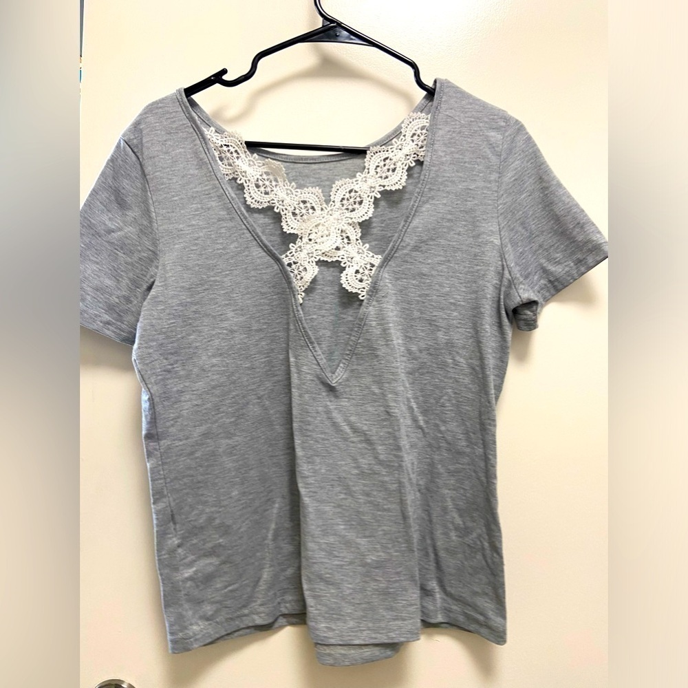 Grey tee w lace cross back